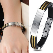 2015 new authentic retro black gold Stainless Steel Cross Bracelet Silicone Bracelets male PH842